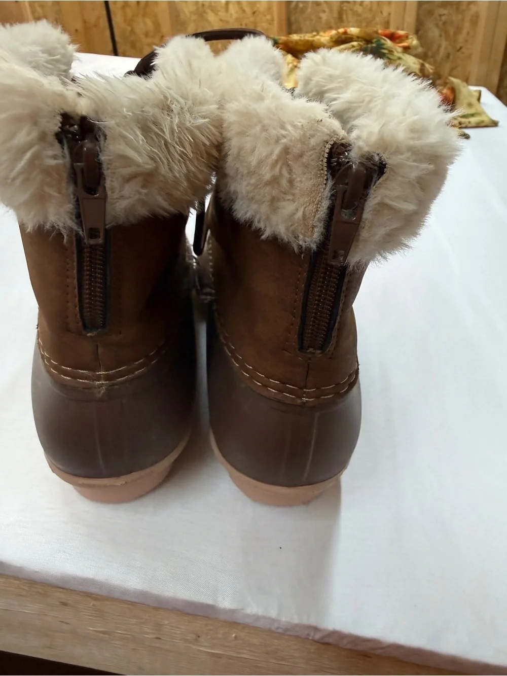 Outwoods Brown Faux-Shearling Lace-Up Duck Boots